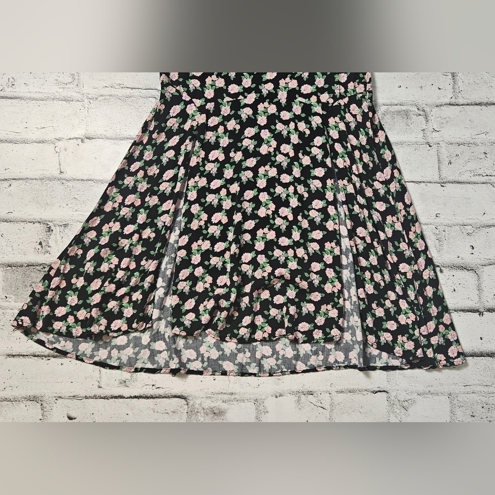 Zara Floral Midi Skirt Black Pink Romantic Cottagecore XS - Picture 5 of 11
